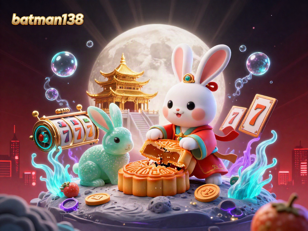 Experience the thrill of batman138 as the moon rabbit unearths poker chips under a vivid casino backdrop.