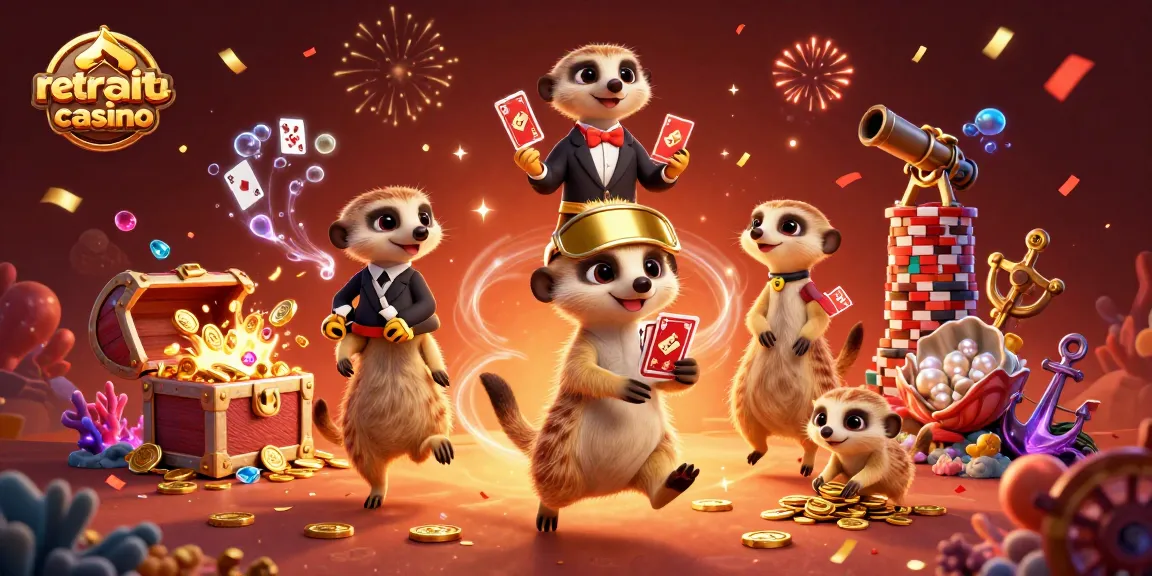 Retrait crypto casino : Illustration dynamique de suricate dirigeant un casino sous-marin avec des paiements rapides.