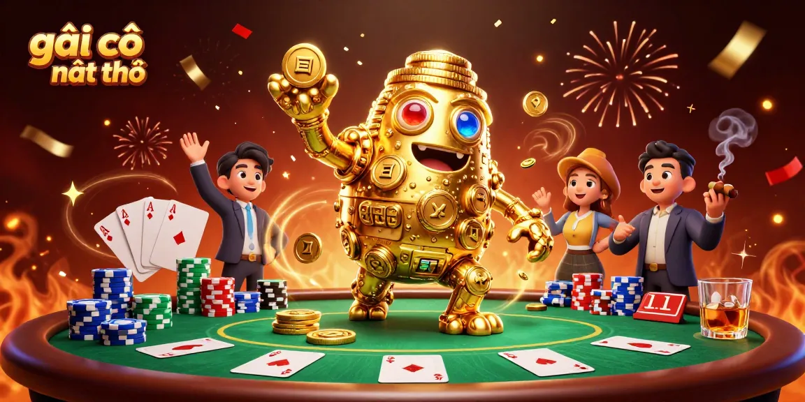 Bet on girls in Can Tho with a vibrant poker scene showcasing a golden golem and poker elements.