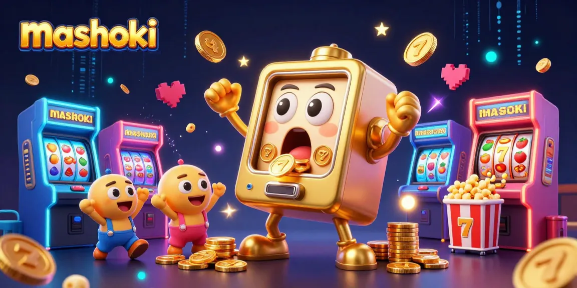 Experience mashoki excitement as the golden slot machine scores a jackpot, showering coins!