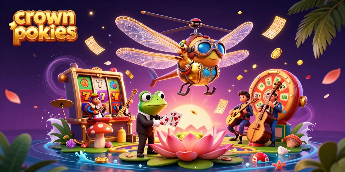Engage with crown pokies and enjoy thrilling gameplay at an exciting casino scene filled with vibrant slot elements.