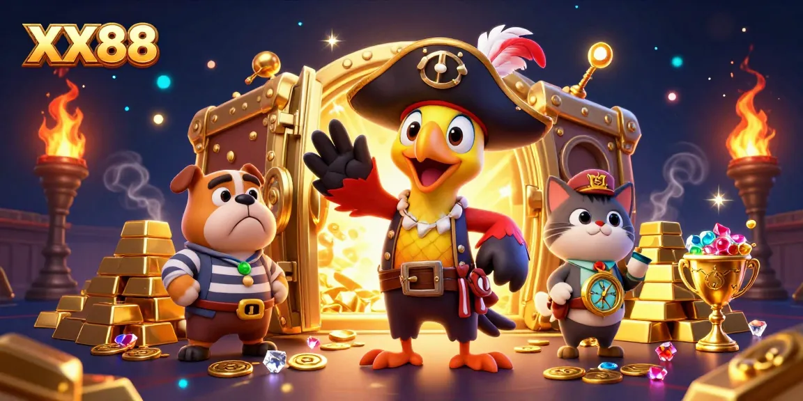 Experience thrilling gaming adventures with XX88's vibrant casino atmosphere packed with treasure elements.