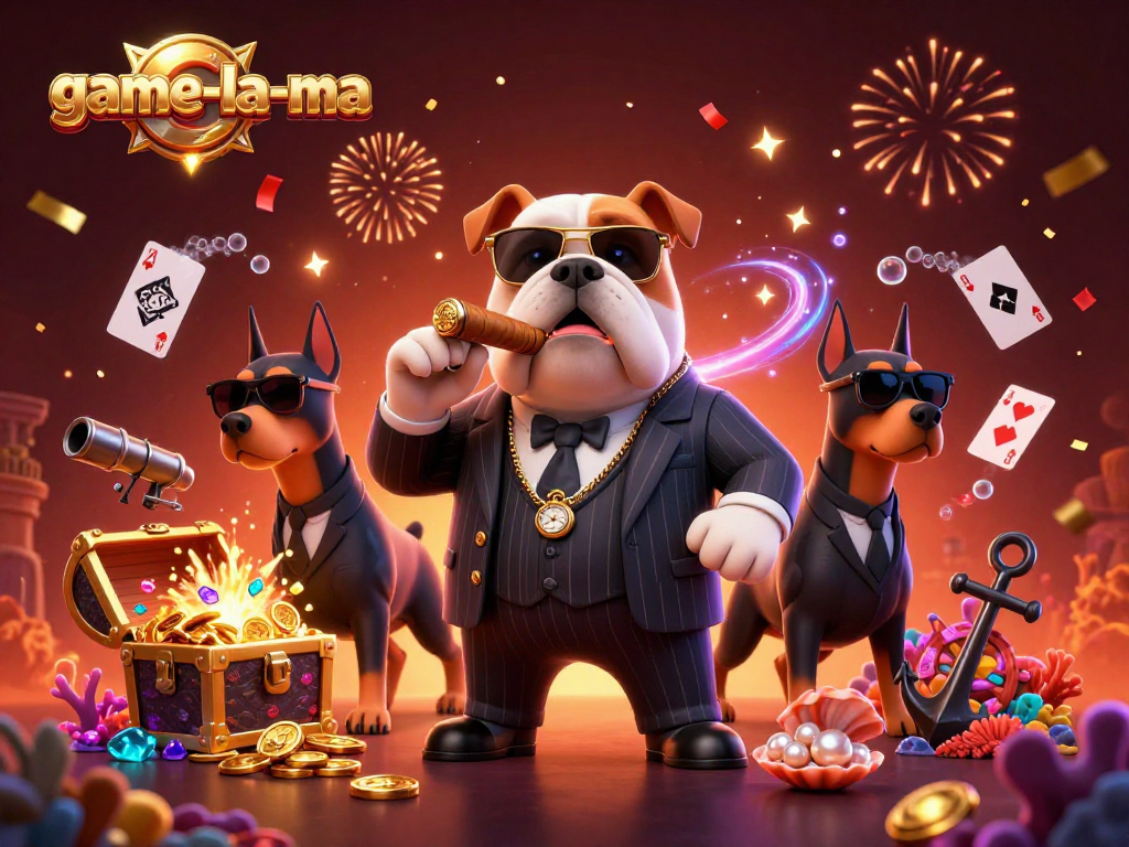 Experience thrilling casino excitement with game-la-ma and cartoon mafia characters in rich detail.