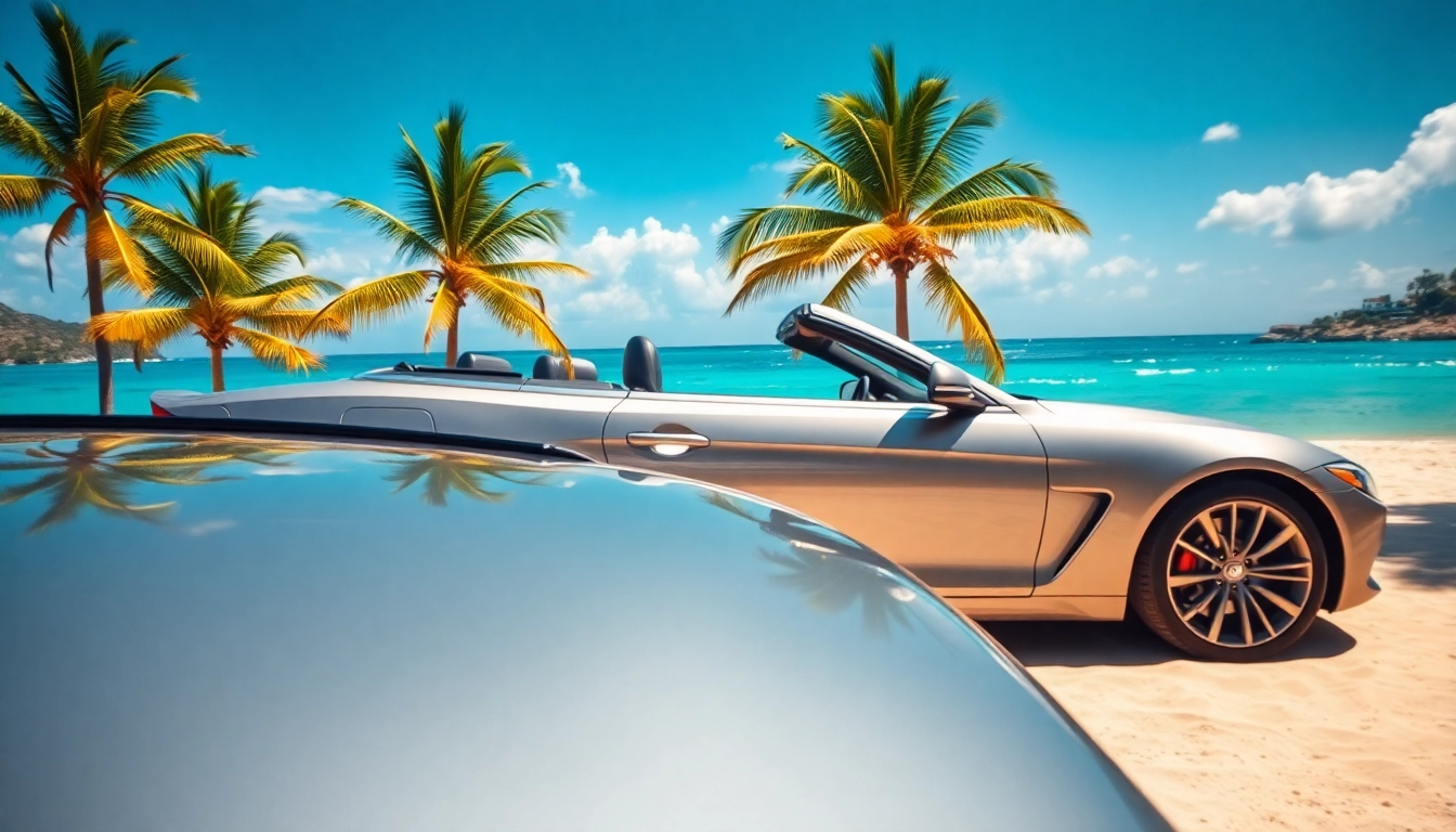 Experience the allure of convertible car rental st barth with a sleek car by the beach.