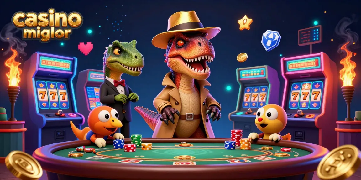 Gioca con le slot nei migliori casino online migliori, mentre un velociraptor e un stegosauro osservano la scena.