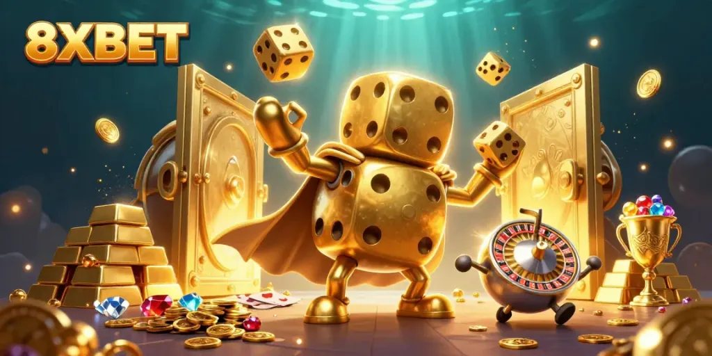 Experience the thrilling world of 8XBET as you roll the golden dice and win treasures in a vibrant casino.