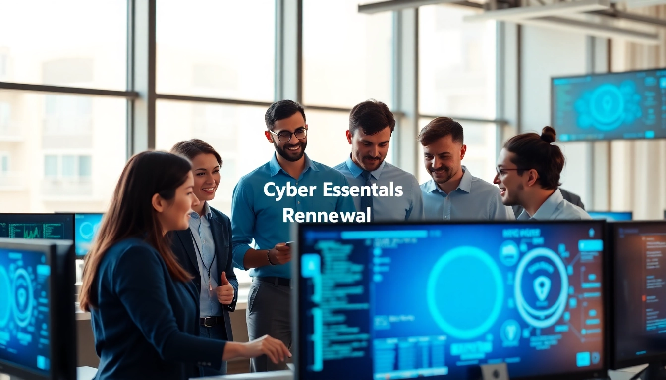 Enhance your cyber essentials renewal process with a dedicated cybersecurity team analyzing vital data.