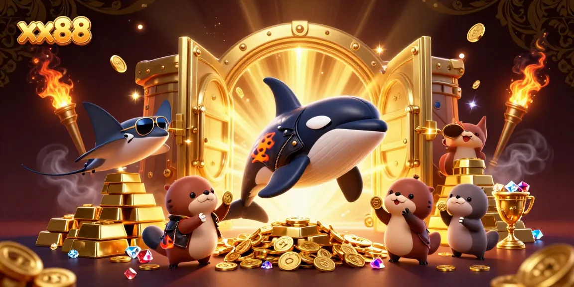 Experience exciting gaming with xx88's vibrant casino elements and playful sea creatures.