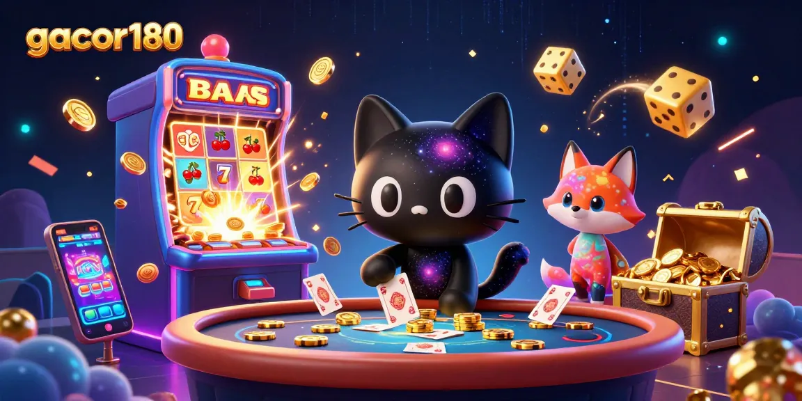 Gacor180 menghadirkan anjing hitam dan rubah nebula dalam ilustrasi kasino galaksi yang penuh warna.