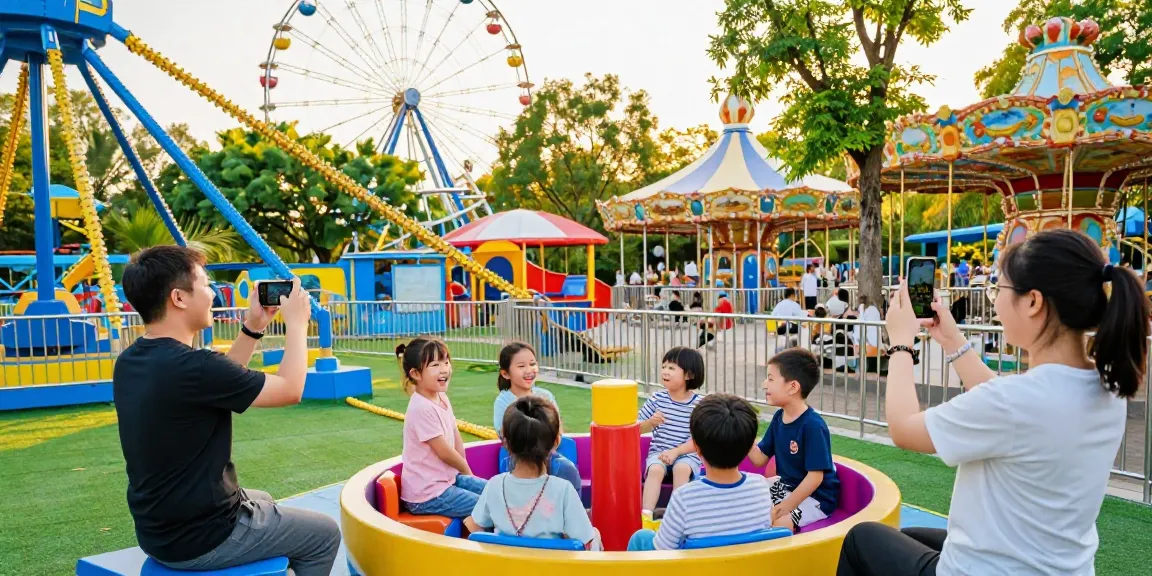 Families enjoying their day at mantra88 adventure park filled with rides and attractions.