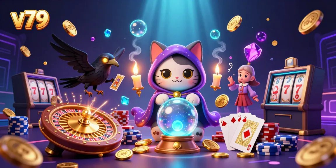 Experience the thrill of v79 with cascading coins, vibrant gaming elements, and mystic characters in action.