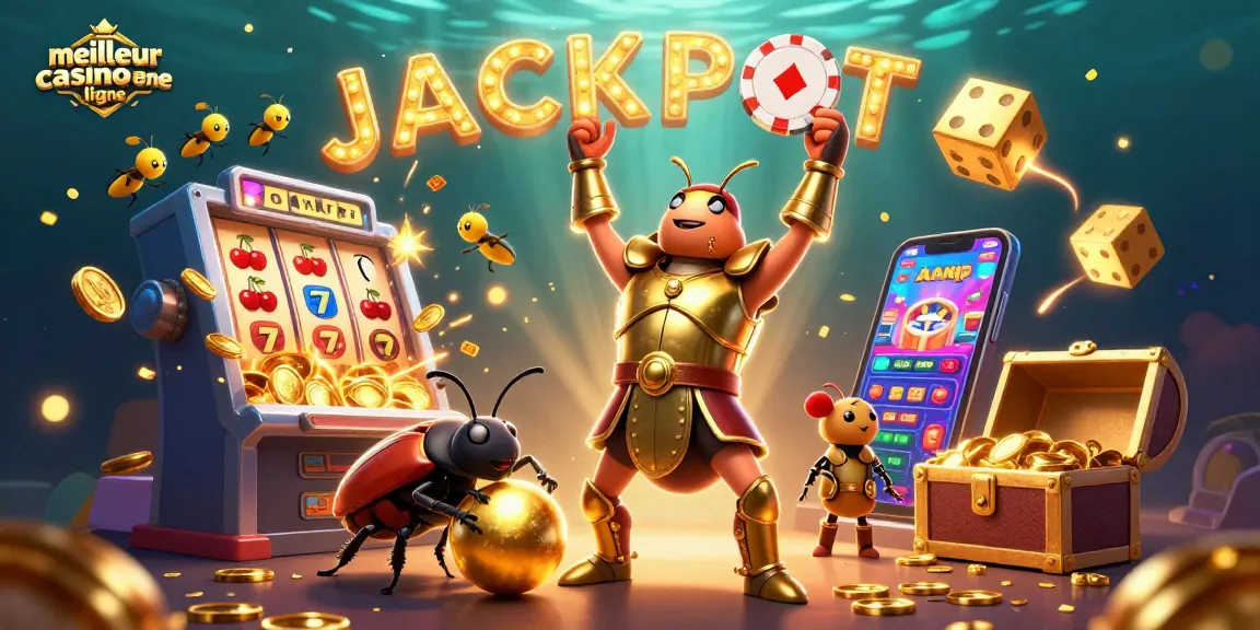 Gagnez au meilleur casino en ligne avec des symboles de jackpot, des feux d'artifice et des jeux colorés.