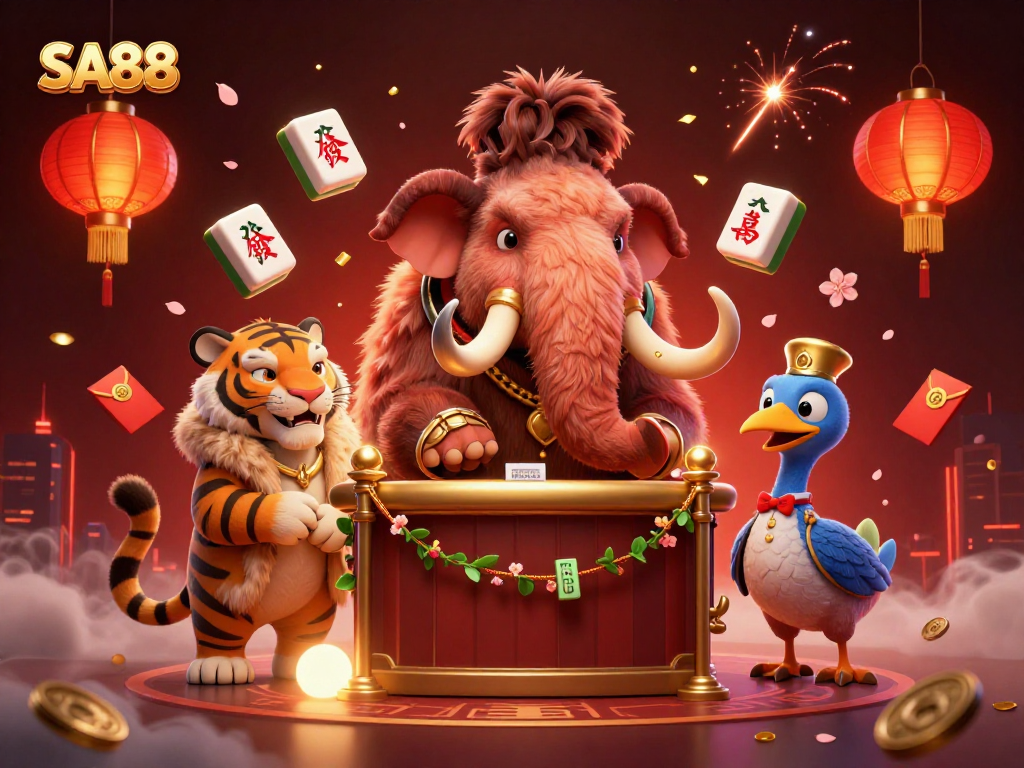 SA88 casino welcomes players with vibrant characters and rich game elements, showcasing a lively betting atmosphere.