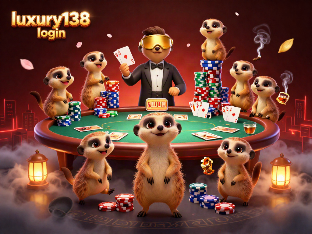 Koloni meerkat menjalankan operasi kasino dengan pigura 'luxury138 login', mengungkapkan kegembiraan taruhan.
