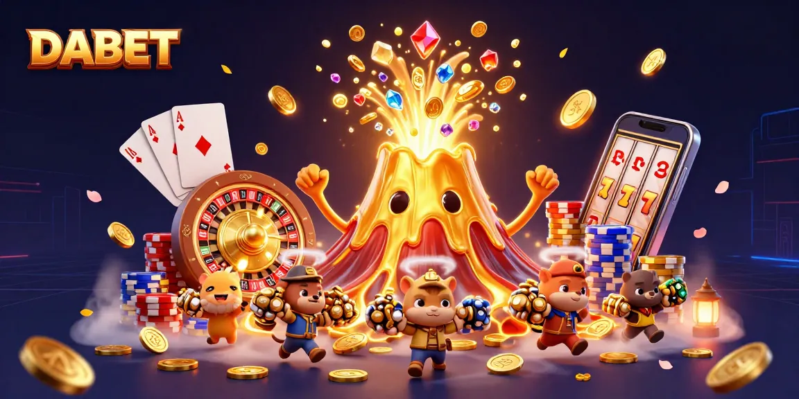 DABET lets players engage with a vibrant 3D casino world featuring a triumphant volcano and treasure-seeking explorers.