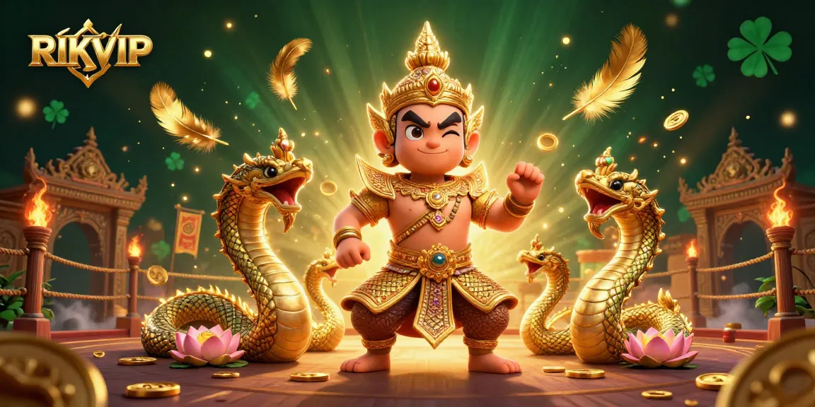 Immerse yourself with RIKVIP's vibrant casino scene featuring a guardian and Naga companions.