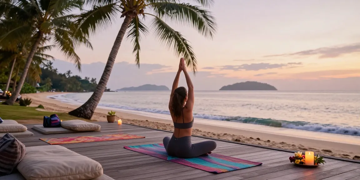 Discover a serene wellness retreat with yoga at sunrise by the beach.