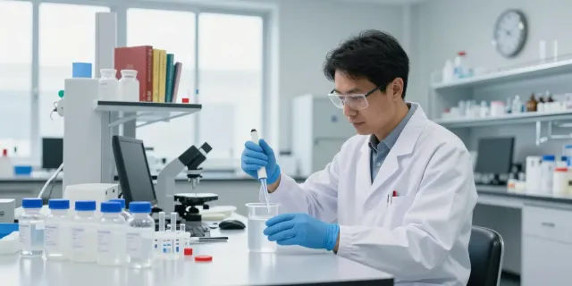 Bac water for peptides preparation in a sterile lab environment.