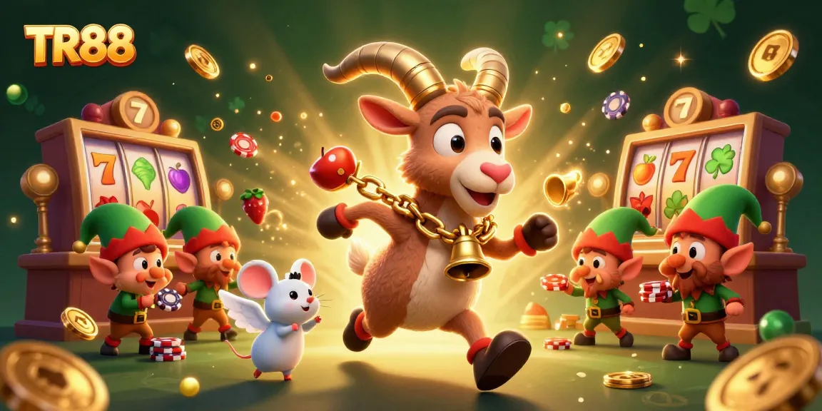 Experience the lively holiday-horror casino with TR88's Krampus goat and elf gremlins engaging in festive gaming.