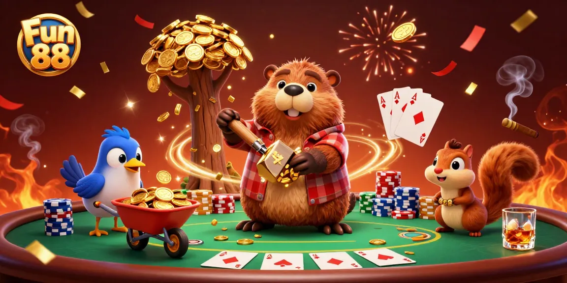 Experience thrilling gaming moments with Fun 88 while winning coins in a vibrant casino scene.